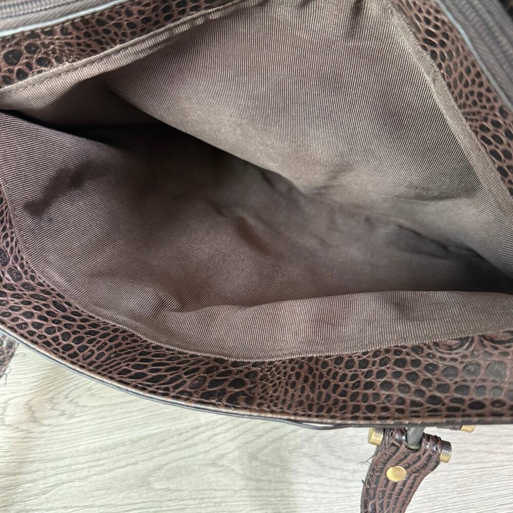 Etienne Aigner Women's Olive Green Croc Embossed Leather Tote Bag - Picture 6 of 16